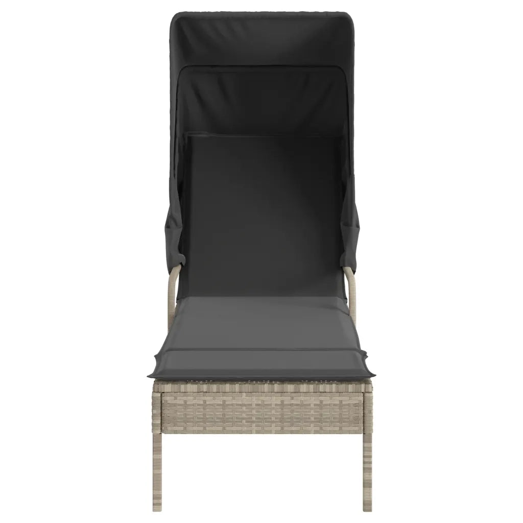 Sdraio da giardino | Lettino con Baldacchino e Tavolino Grigio Chiaro in Polyrattan