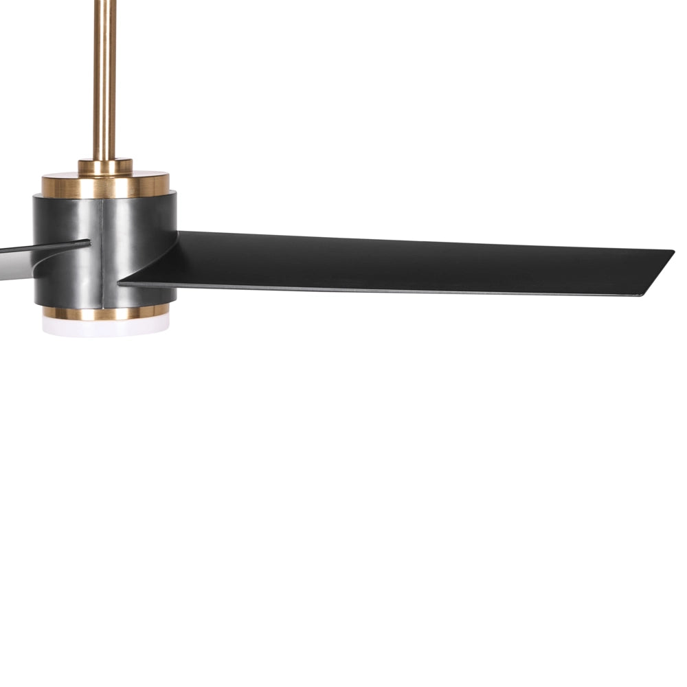 Ventilatore da soffitto a LED con base in metallo nero, pale sintetiche, timer, 3 modalità di temperatura e telecomando