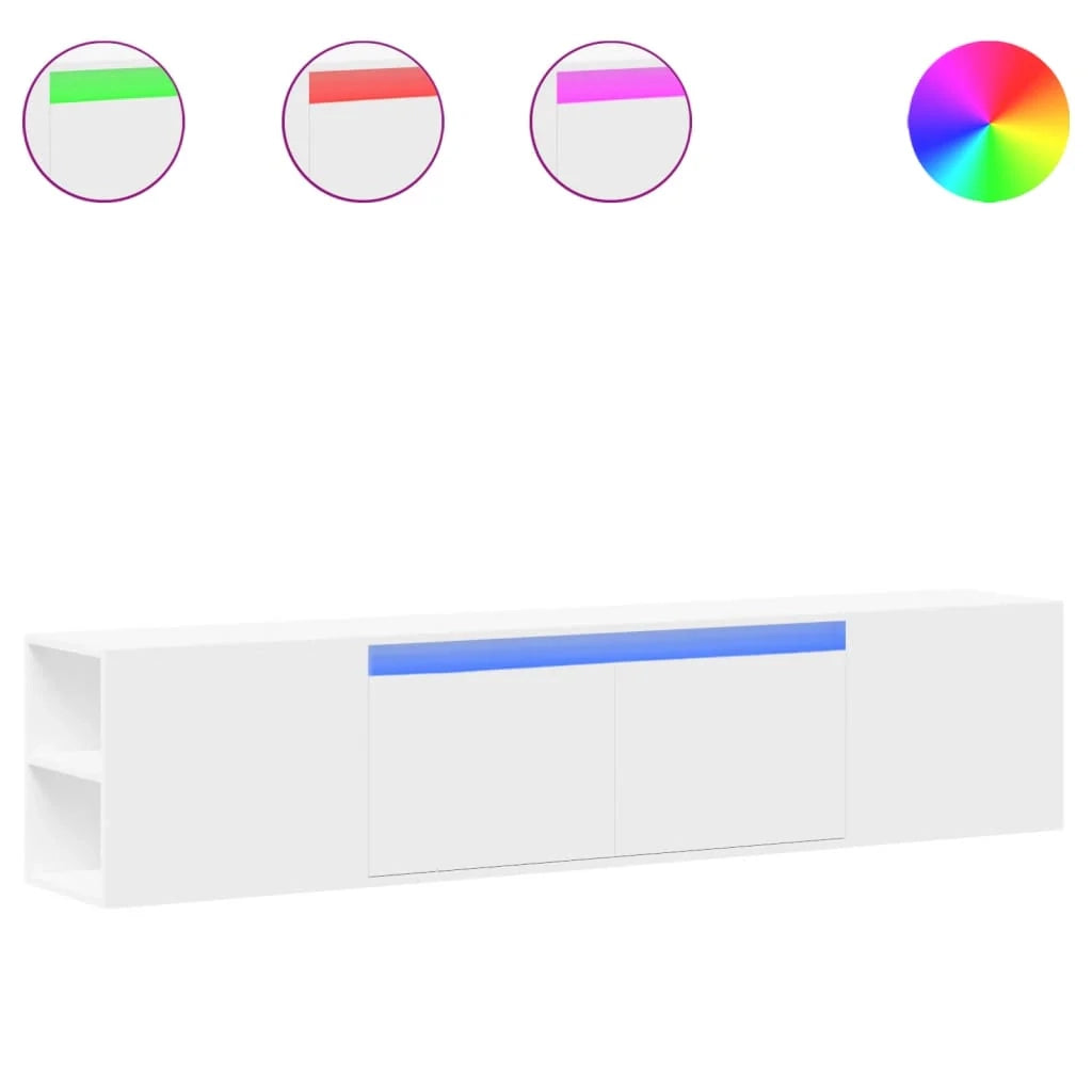 Mobile TV multimediale mensola TV credenza mobile TV sala da pranzo soggiorno camera da letto montaggio a parete con illuminazione a LED 180 x 31 x 39,5 cm bianco 02_0027811