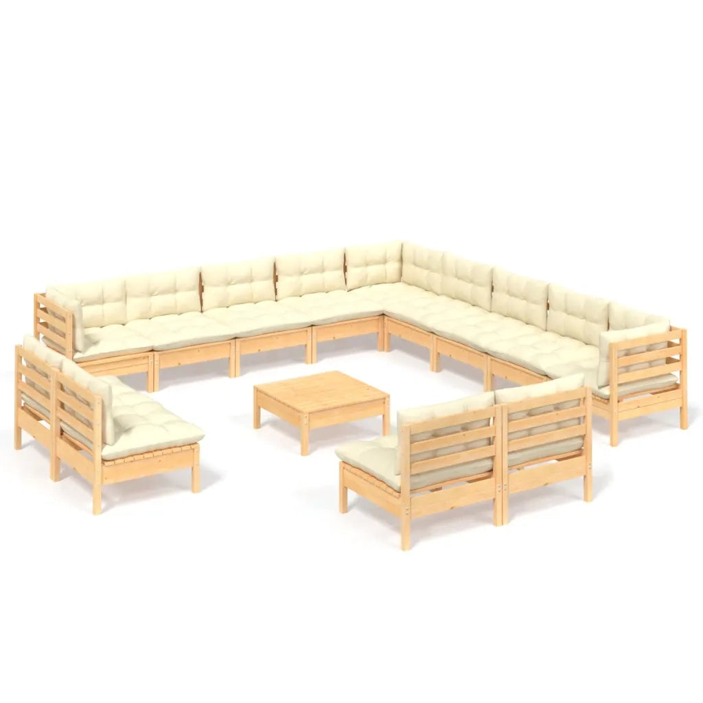 Set Divani da Giardino 14 pz con Cuscini Crema Massello di Pino 3096893