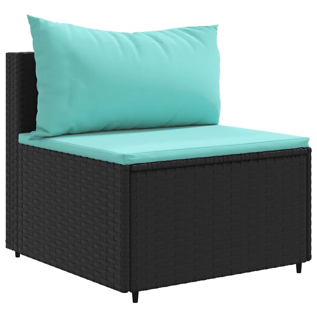 Set Divani da Giardino con Cuscini 7pz Nero Polyrattan