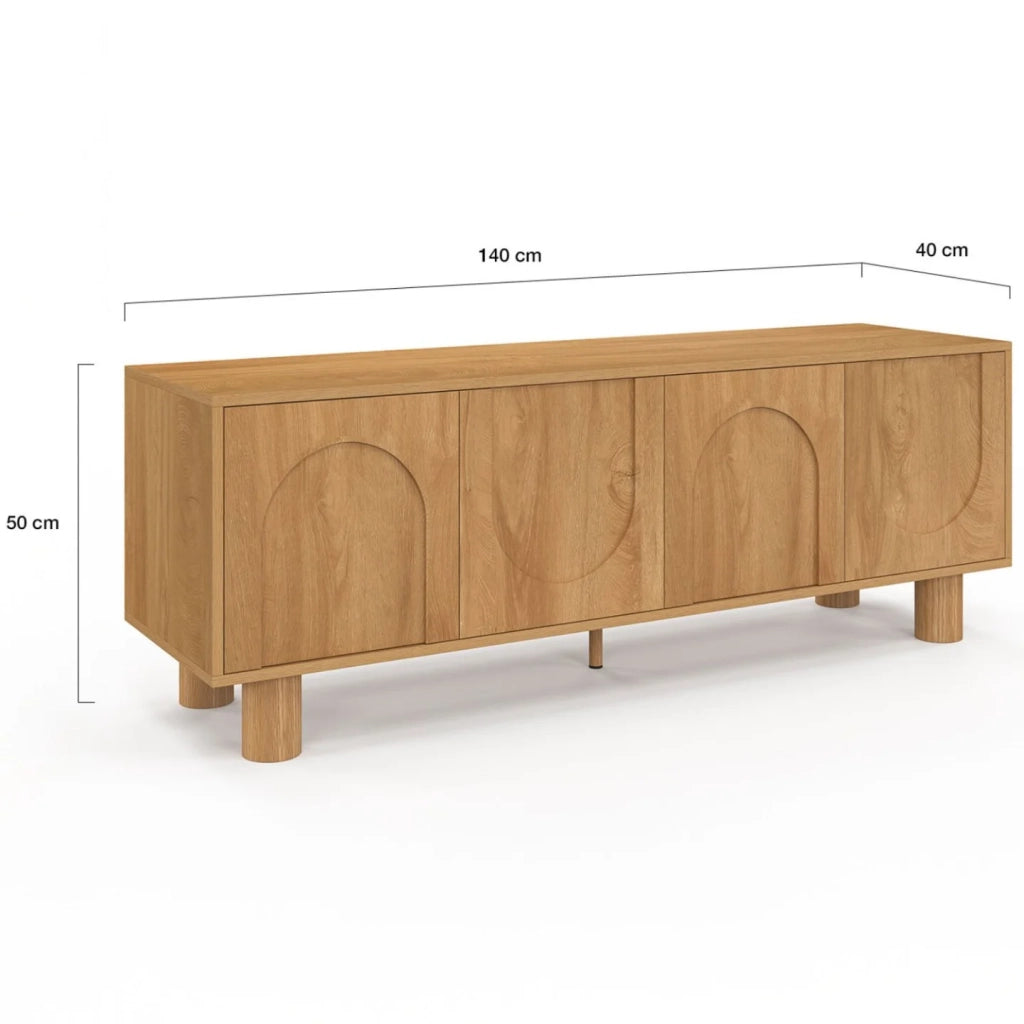 IDMarket - Mobile TV ARCHIE 140 cm con 4 ante ad arco effetto legno