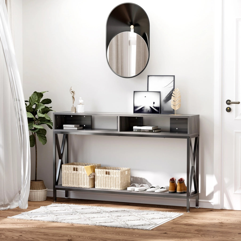 Tavolo Consolle da Ingresso Industriale Multifunzione ¨C zephmum ¨C 120x23.5x75 cm Legno Grigio