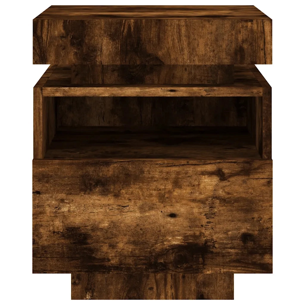 Set di 2 Comodini | Armadio da Notte | Mobiletto da notte con Luci LED Rovere Fumo 40x39x48,5 cm