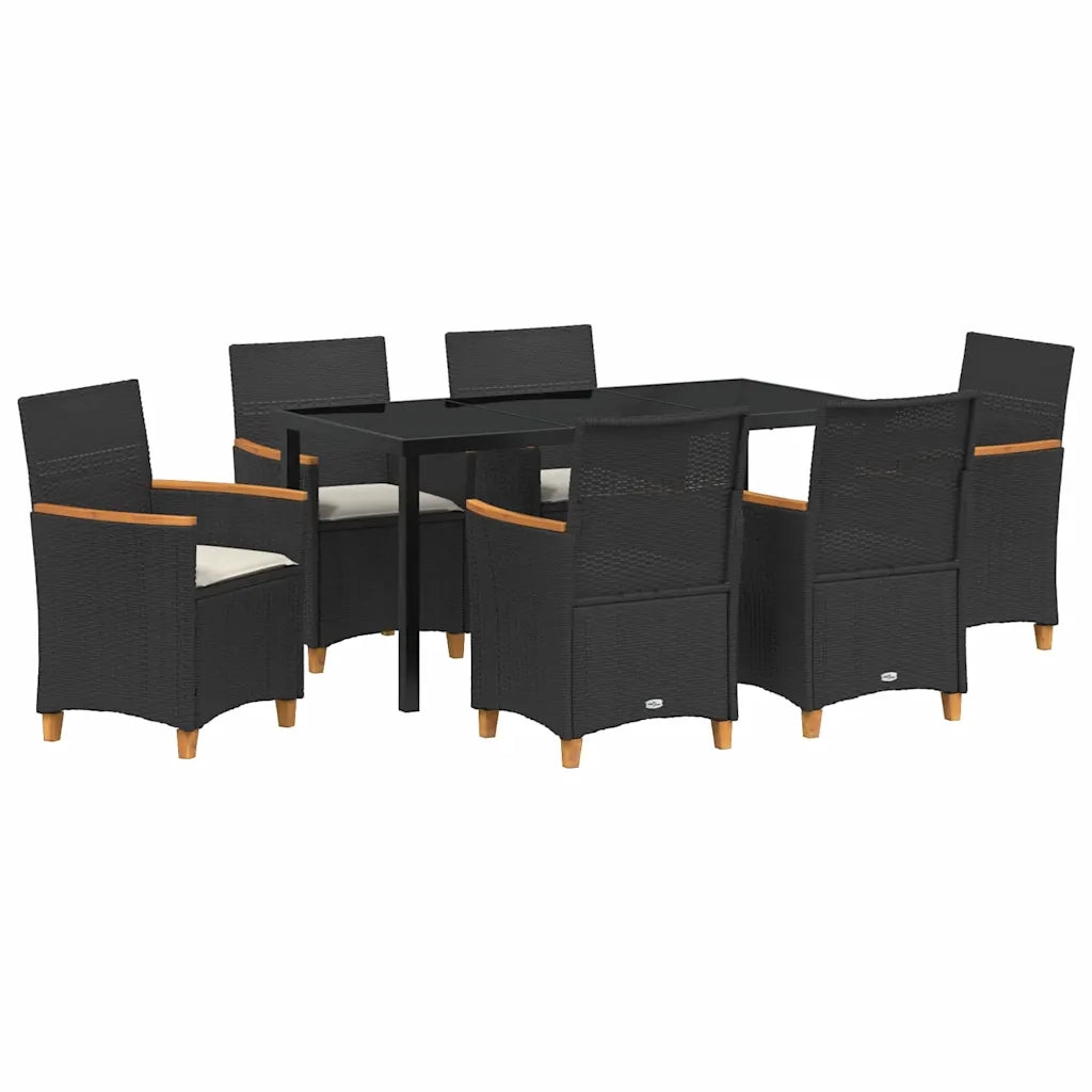 Set da Pranzo per Giardino 7 pcs Nero polyrattan 3381090
