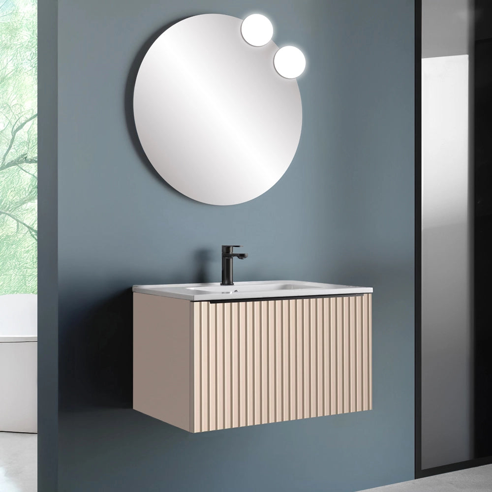 Mobile bagno sospeso 70 cm cappuccino cannettato con cassetto e lavabo Nara