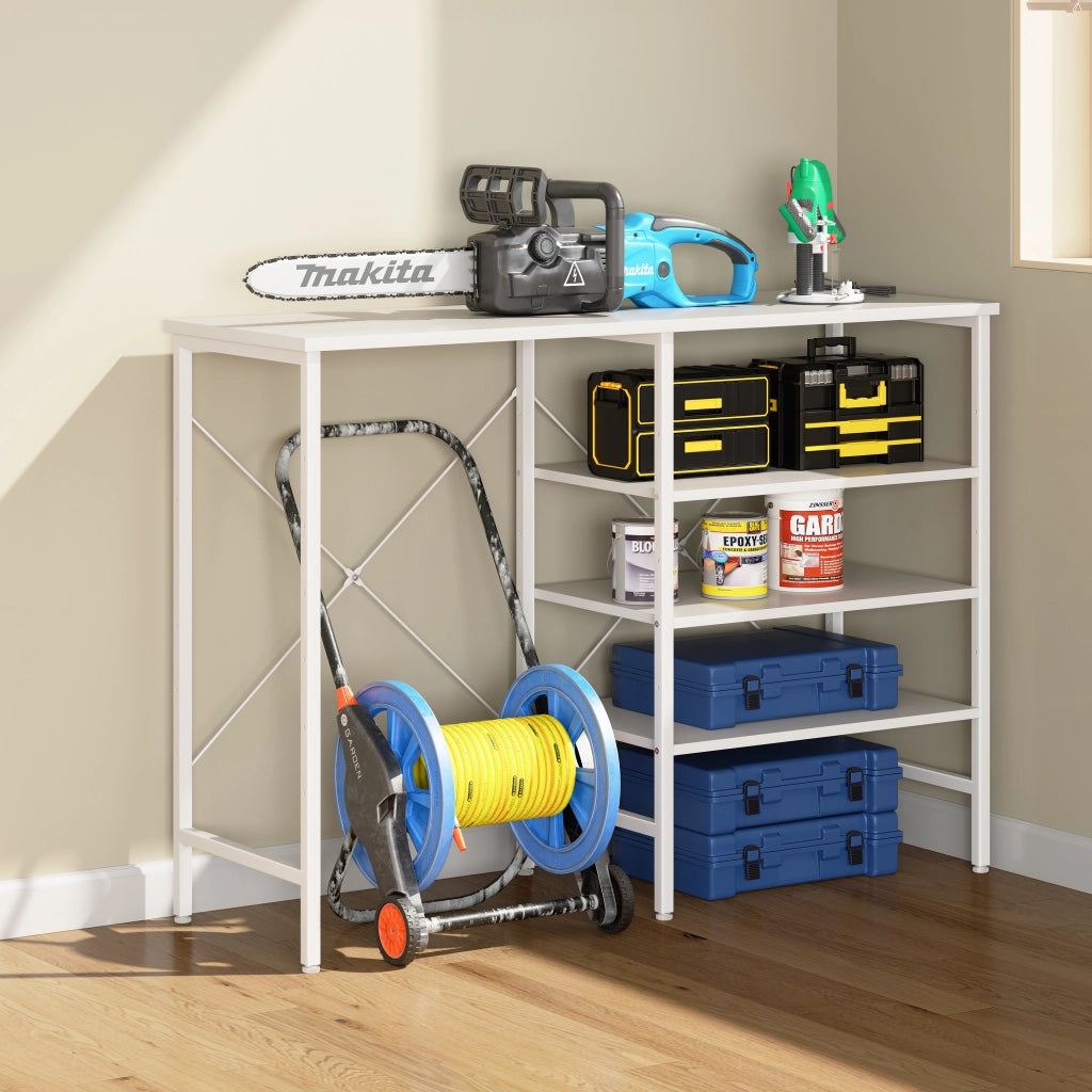 Consolle con ripiani combinabili, struttura in metallo e MDF, per cucina soggiorno e garage, bianco, 120 × 40 × 85,5 cm