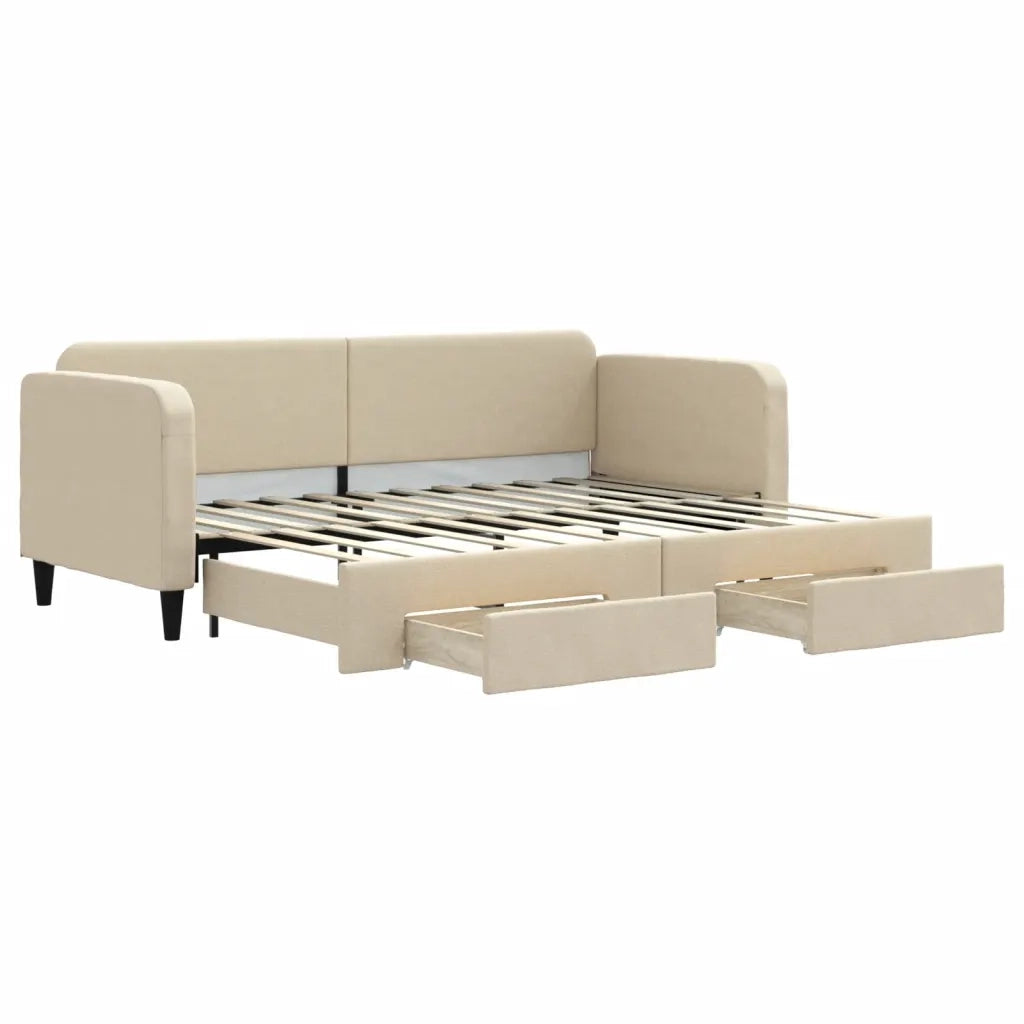 Divano Letto Estraibile con Cassetti Crema 80x200 cm in Tessuto