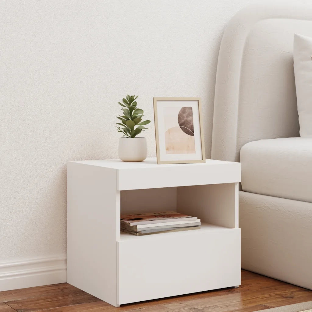 Comodino con Luci LED-Tavolino da notte Bianco 50x40x45 cm