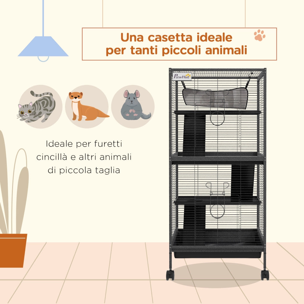 Gabbia per Porcellini d'India e Cincill¨¤ ¨C Xylo ¨C 3 Piani con Ruote e Vassoio Rimovibile, Grigio