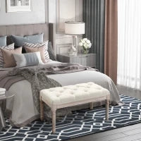 Panca Fondo Letto Imbottita con Rivestimento Effetto Lino e Gambe in Legno, 80x40x41cm, Beige