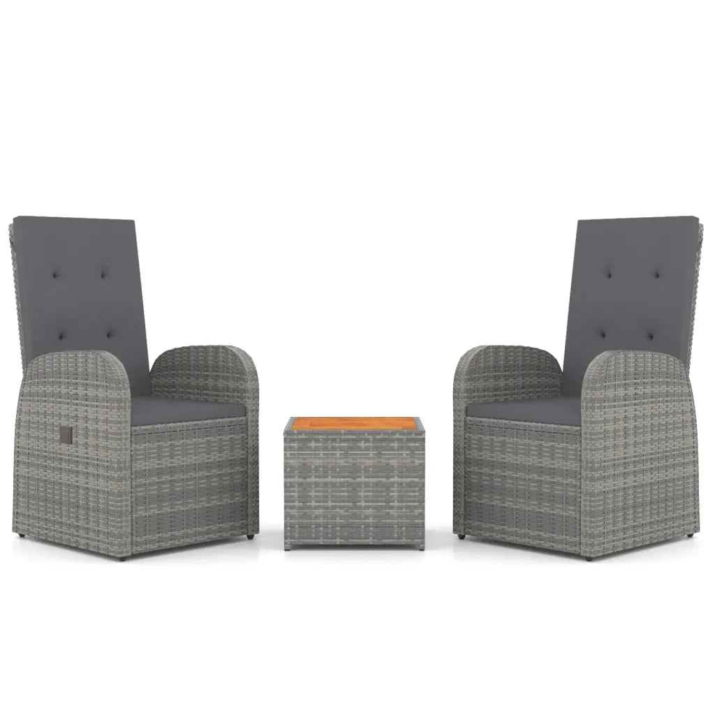 Set Mobili Giardino 3pz Grigio Polyrattan Legno Massello Acacia 3157655
