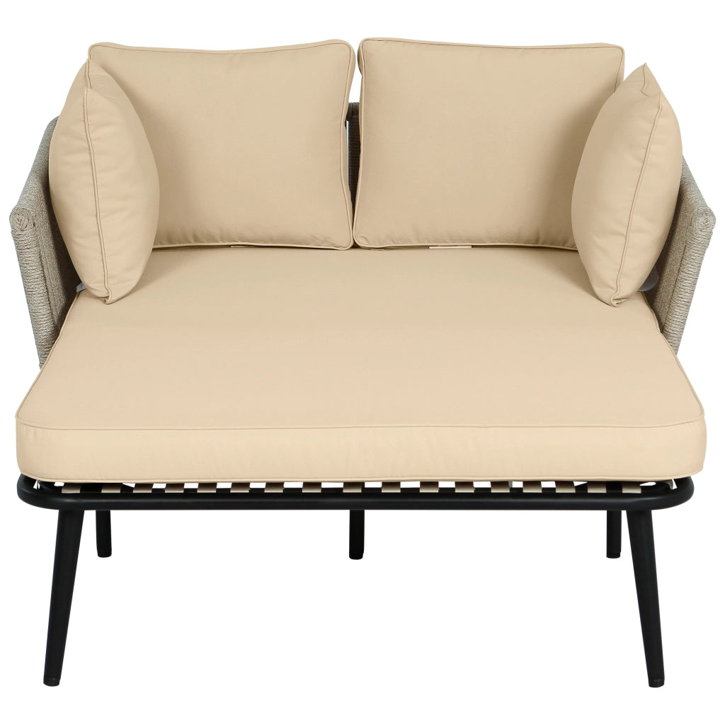 OKWISH Chaise Longue da Esterno con Cuscini Sfoderabili Lavabili, Corda Intrecciata e Acciaio, Poliestere Cachi