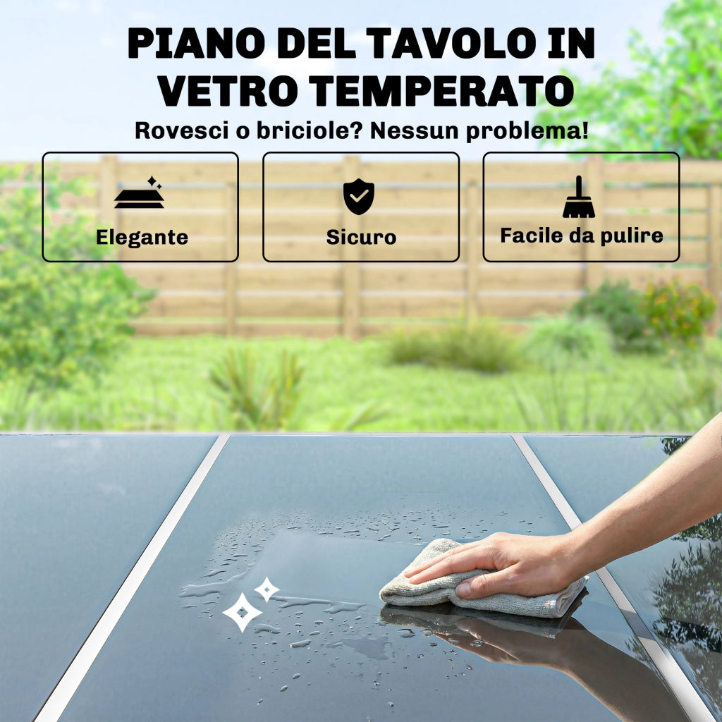 Set da Giardino 7 Pezzi: Tavolo Rettangolare e 6 Sedie Impilabili