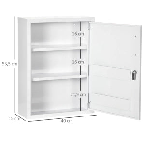 ARMADIO MEDICINALI DA PARETE BLOCCABILE 40x15x53,5 cm ACCIAIO BIANCO