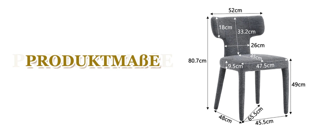 SEDIA Imbottita in Tessuto Grigio Set da 2 pezzi 80,7 cm