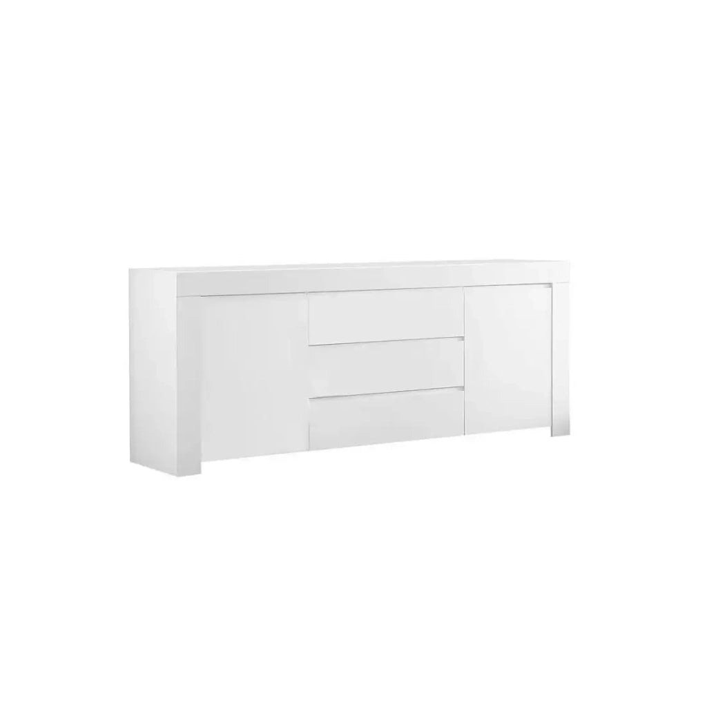 Credenza media con 2 ante e 3 cassetti, collezione FOLOMI, colore bianco lucido lacato.