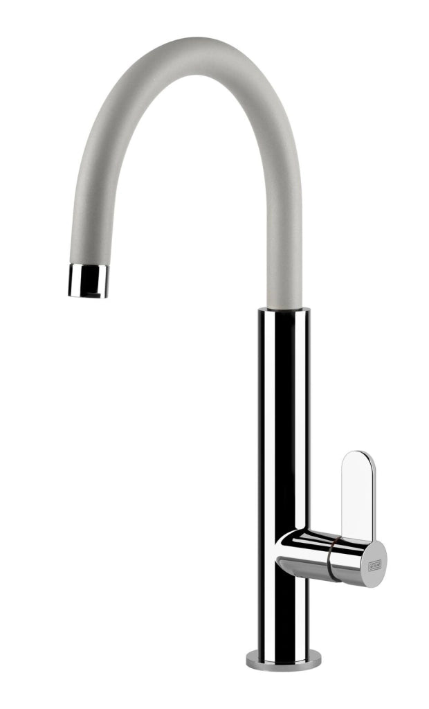 Elleci Dove Plus MKKDOP96 - Miscelatore da cucina Mono Splitcomando, da incasso, Keratek, canna girevole con doccetta estraibile, 41,5 cm, Acciaio-Bianco