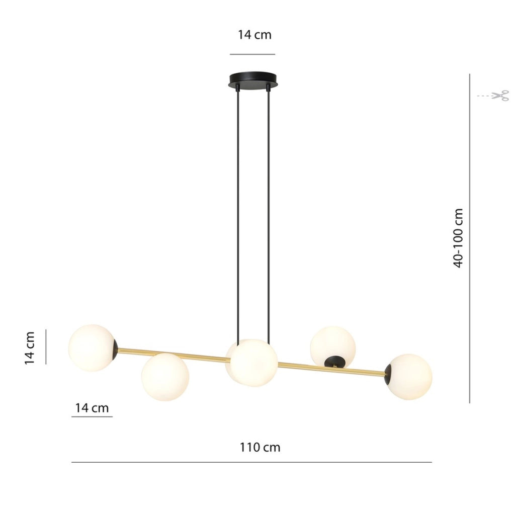 Lampada a sospensione Gravity in acciaio nero e dettagli oro