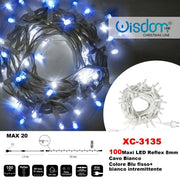 Trade Shop - Catena Luminosa 100 Luci Led Lucciole Blu Fisso + Bianco Intermittente Xc-3135 -