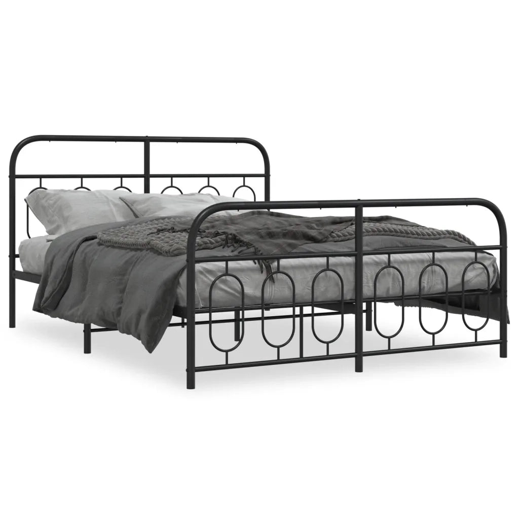 Giroletto con Testiera e Pediera-Struttura Letto Metallo Nero 135x190 cm 546156