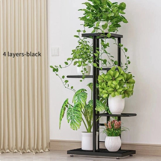 Pianta a muro - 4 strati - vassoio per piante interno - vassoio per piante - supporto per piante in metallo - Sostegno per piante - per interni - 78 cm alto - nero