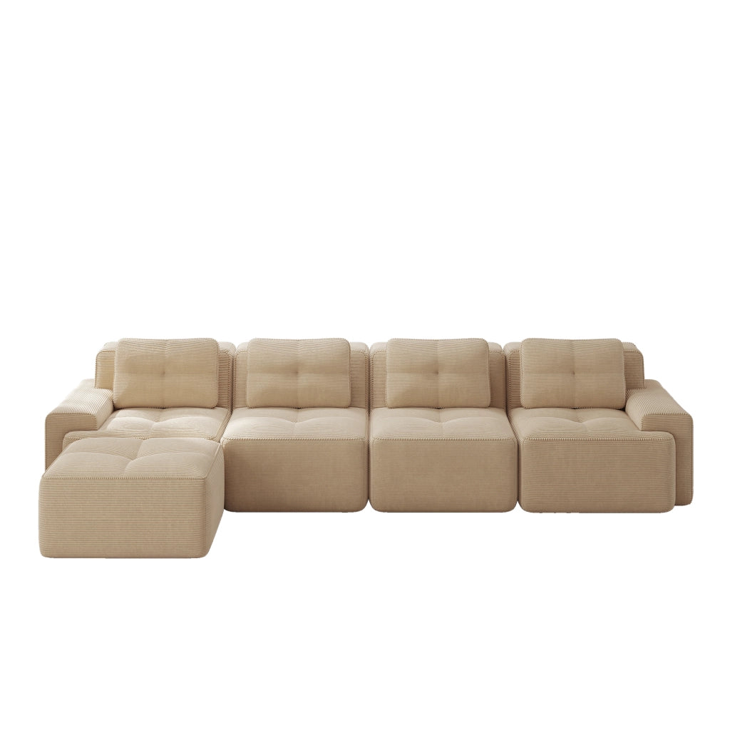 divano modulare senza struttura 4 posti con seduta profonda e base antiscivolo in velluto a coste beige
