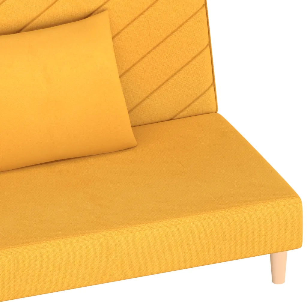 Divano Letto a 2 Posti con 2 Cuscini Giallo in Tessuto 375895