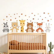 Muurtattoo Bosdieren, Dieren della Giungla con Giraffa, Sticker per la Stanza dei Bambini, Design Scandinavo per Camera da Letto, Camera da Gioco, Camera da Soggiorno