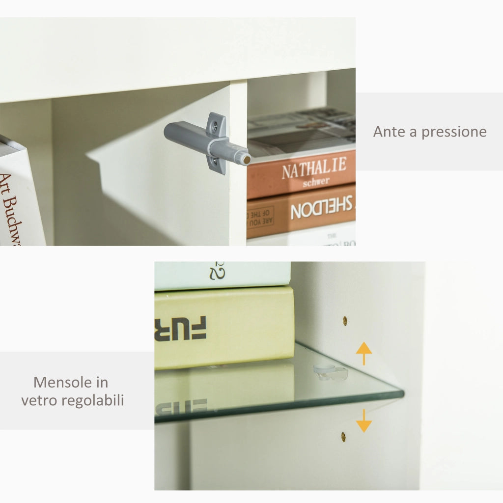 Credenza Moderna con Luci LED e Mensole in Vetro ¨C zephmum ¨C Bianco Lucido Legno 97x35x83