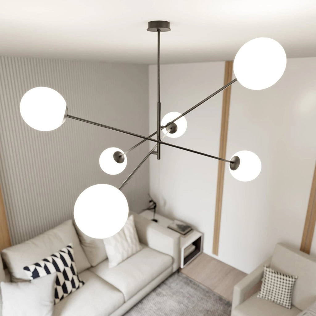 Lampada a sospensione Linear in acciaio nero opaco e vetro opalino