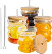Set di bicchieri vintage con riflessi - 4-pack bicchieri da 320 ml con coperchi in legno e tappi