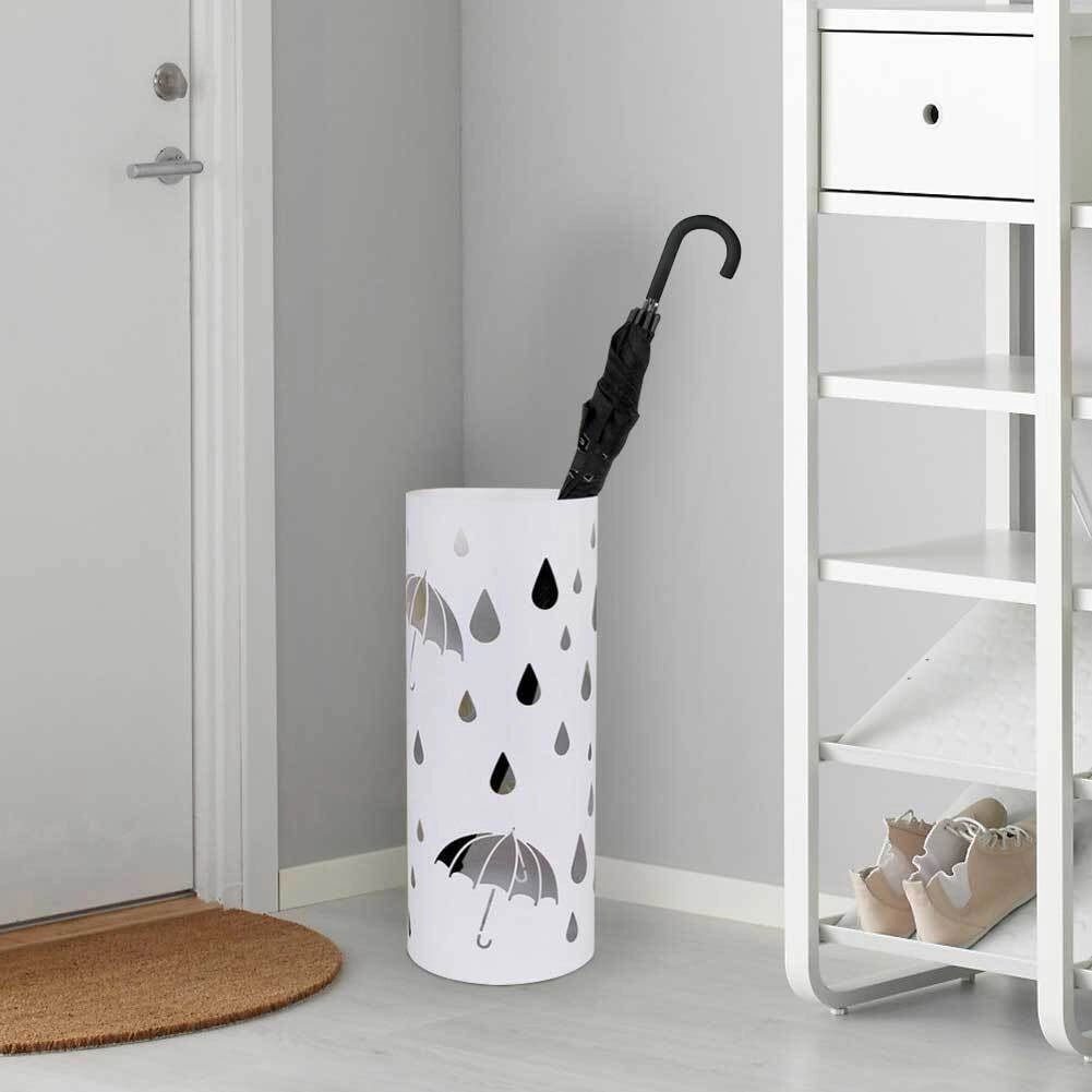 Portaombrelli in Metallo Design Rotondo Stand Bianco Vaschetta Salvagoccia