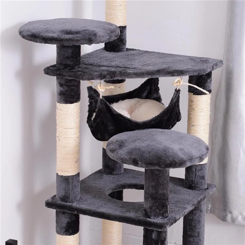 ALBERO TIRAGRAFFI PER GATTI A 4 LIVELLI IN PELUCHE SISAL NATURALE GRIGIO 40X40X132CM