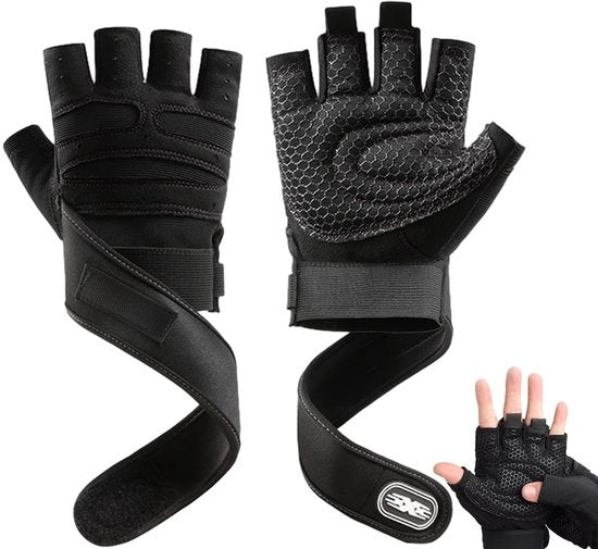 Manubri per allenamento con guanti antiscivolo, supporto per polso, materiale abrasione resistente, tessuto di cotone soffice, regolabile, fitness