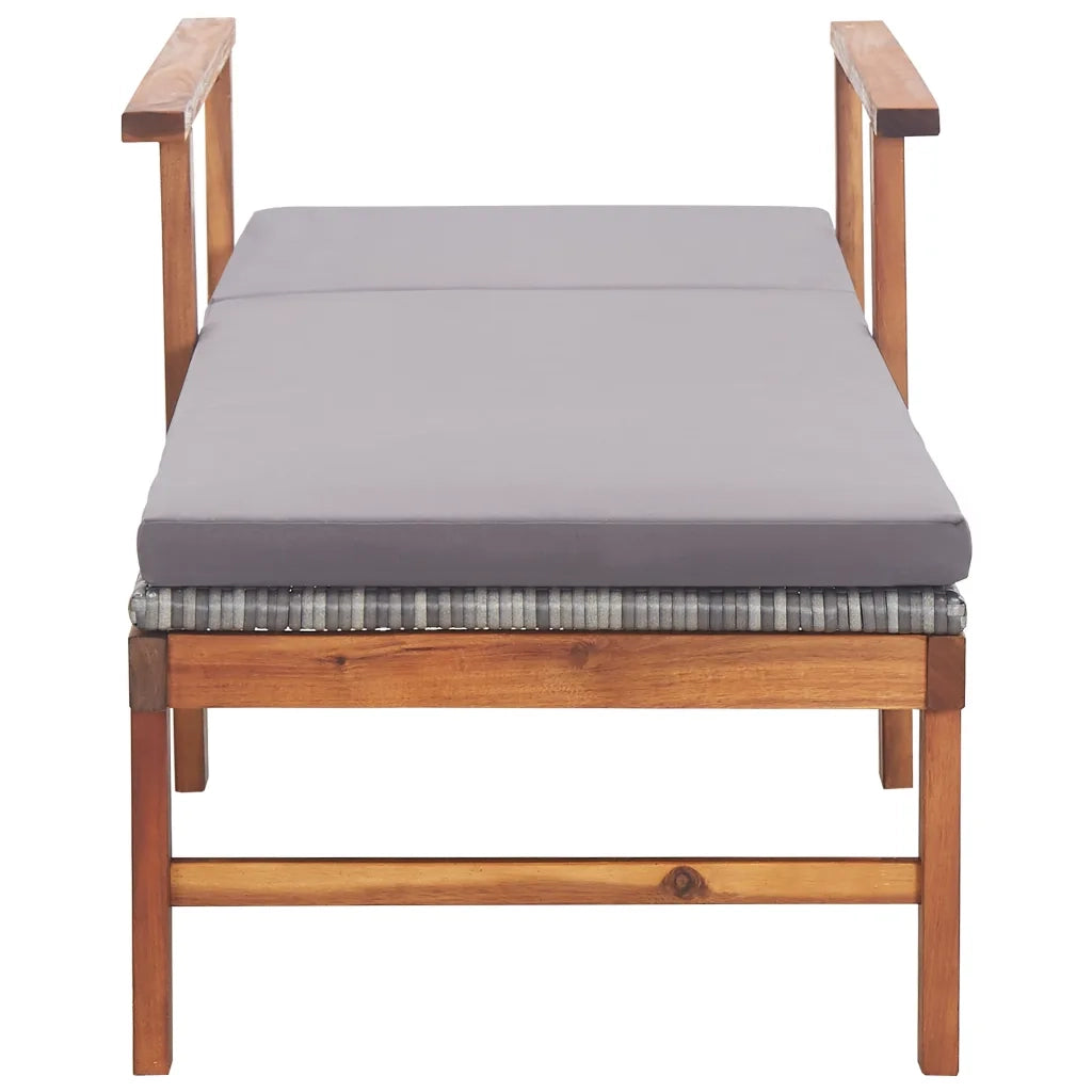 Sdraio con Cuscino Polyrattan e Legno Massello di Acacia Grigia 48705