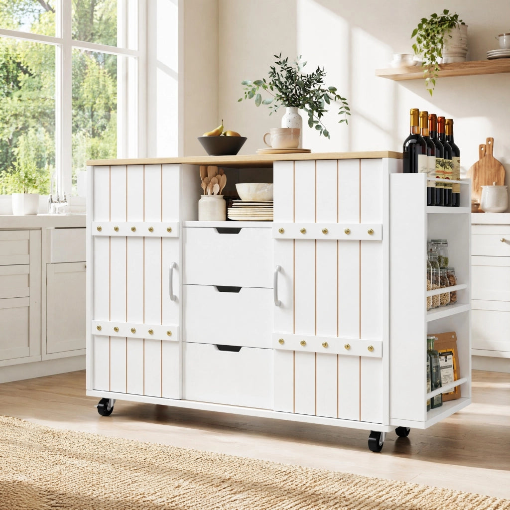ISOLA PER CUCINA 110x42x90 cm Bianca con piano ribaltabile e ante scorrevoli