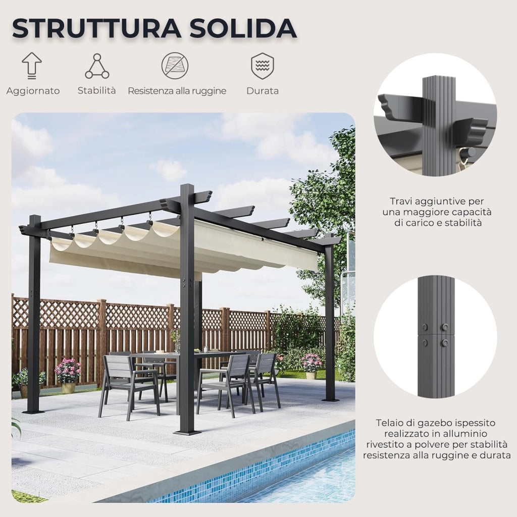 Gazebo Pergola 3x4,Gazebo Esterno Resistente,Pergolato da Giardino UV50+,Pergola Bioclimatica per Arredo Giardino Terrazzo,Beige