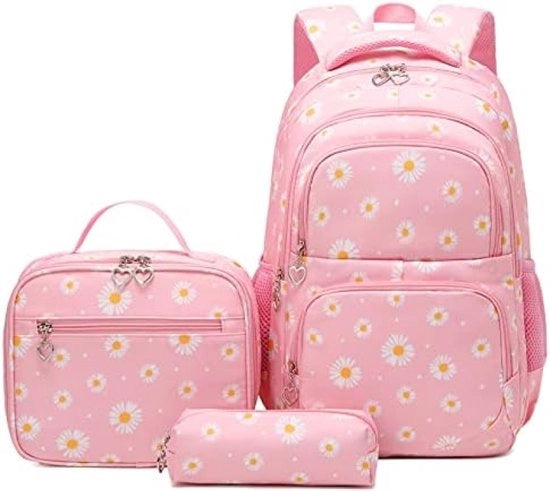 Set di Zaino per la Scuola con Borsa per il Pranzo, Custodia per Matite 3 pezzi, Borsa per Libri per Studenti della Scuola Secondaria
