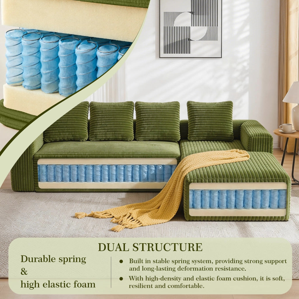 Divano modulare angolare 2 pezzi - con chaise reversibile e seduta profonda - verde