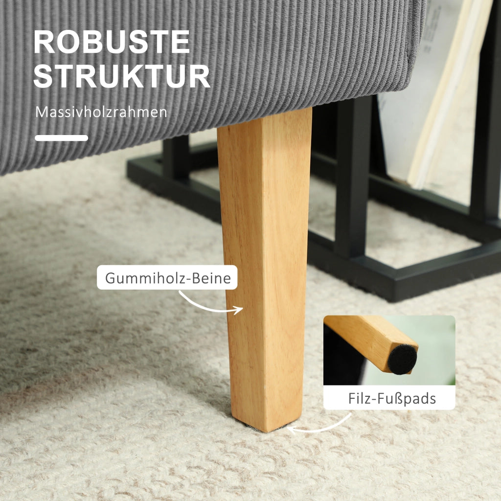 Divano a 2 posti in tessuto effetto corduroy con gambe in legno e seduta imbottita grigio 110 × 62 × 85 cm