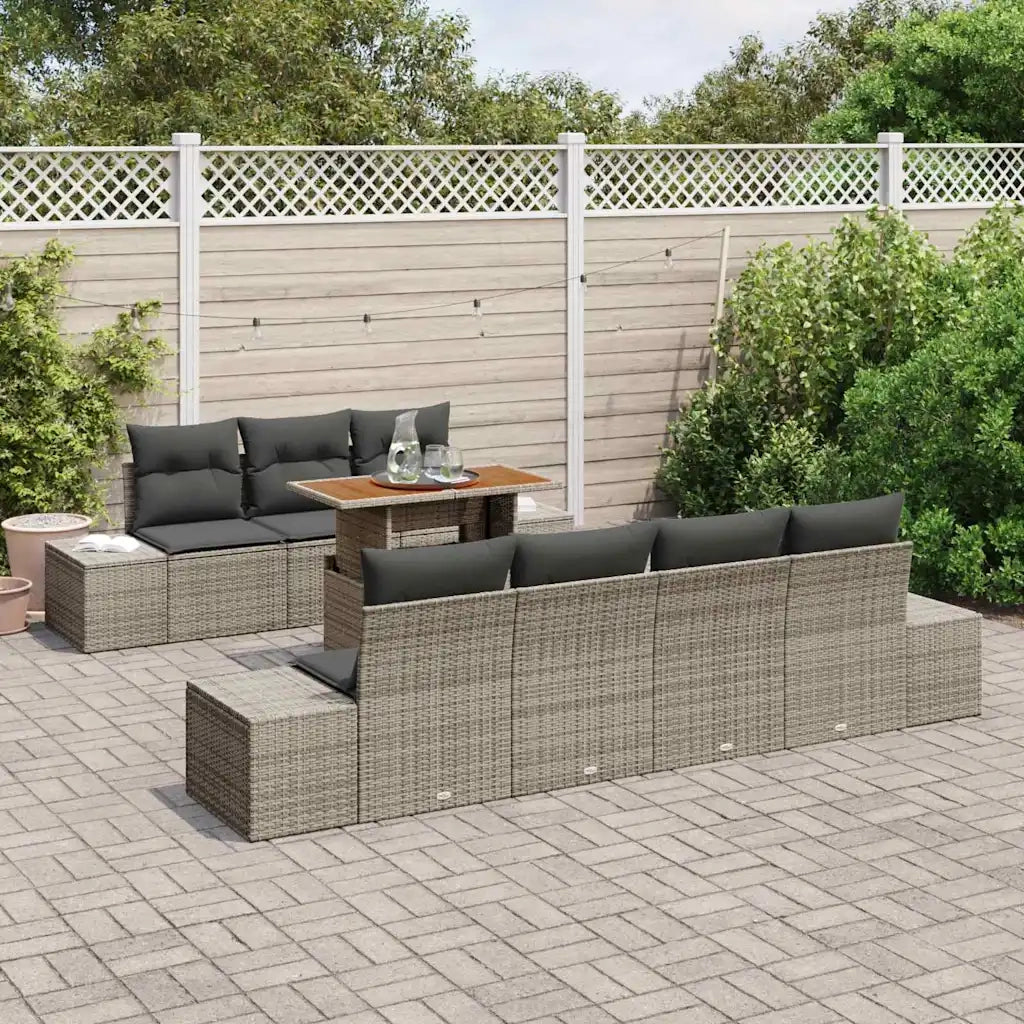 Set da Pranzo per Giardino con cuscino 8 pcs Grigio e Marrone 3349922