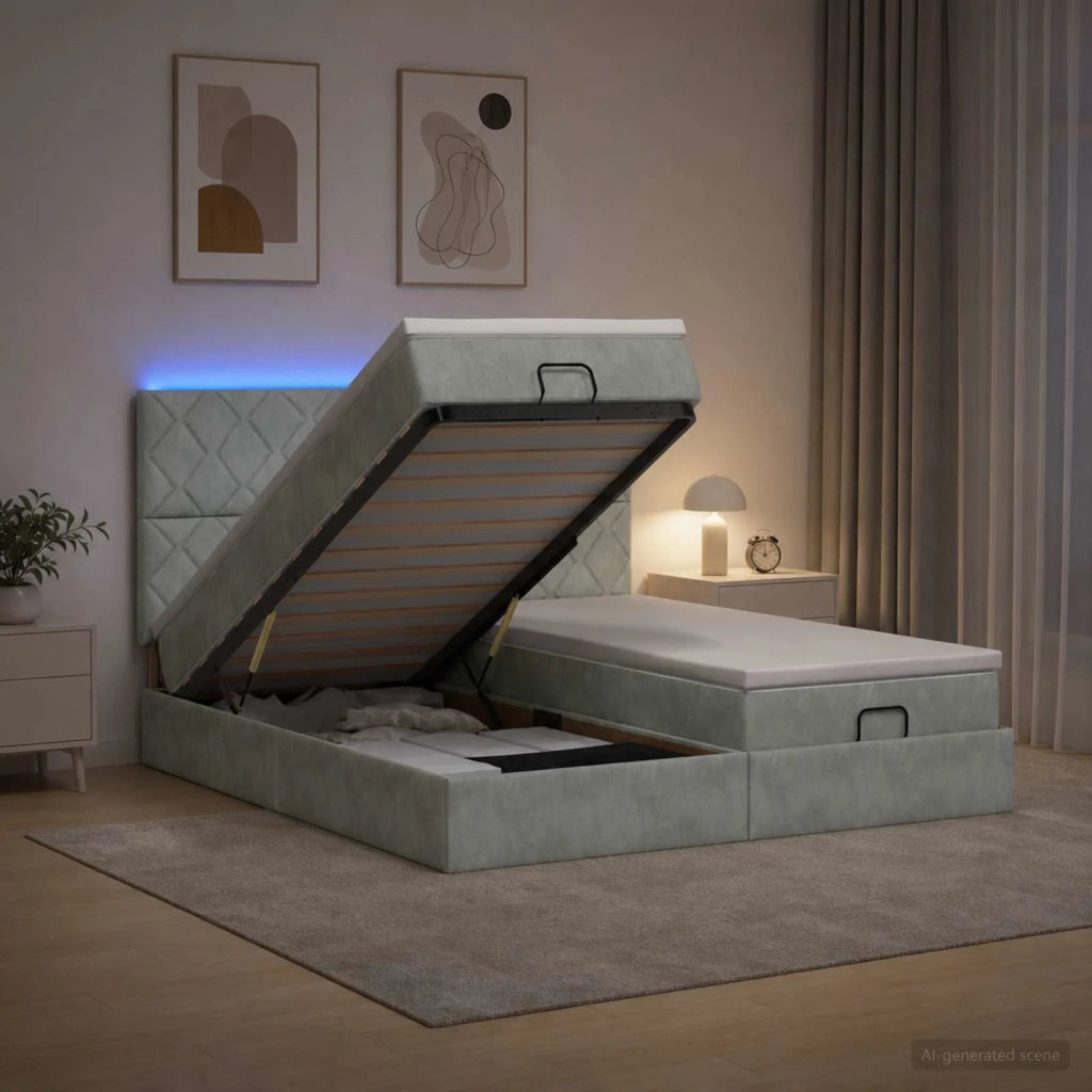 Letto Ottomano con Materasso e LED Grigio Chiaro 160 x 200 cm 3458508