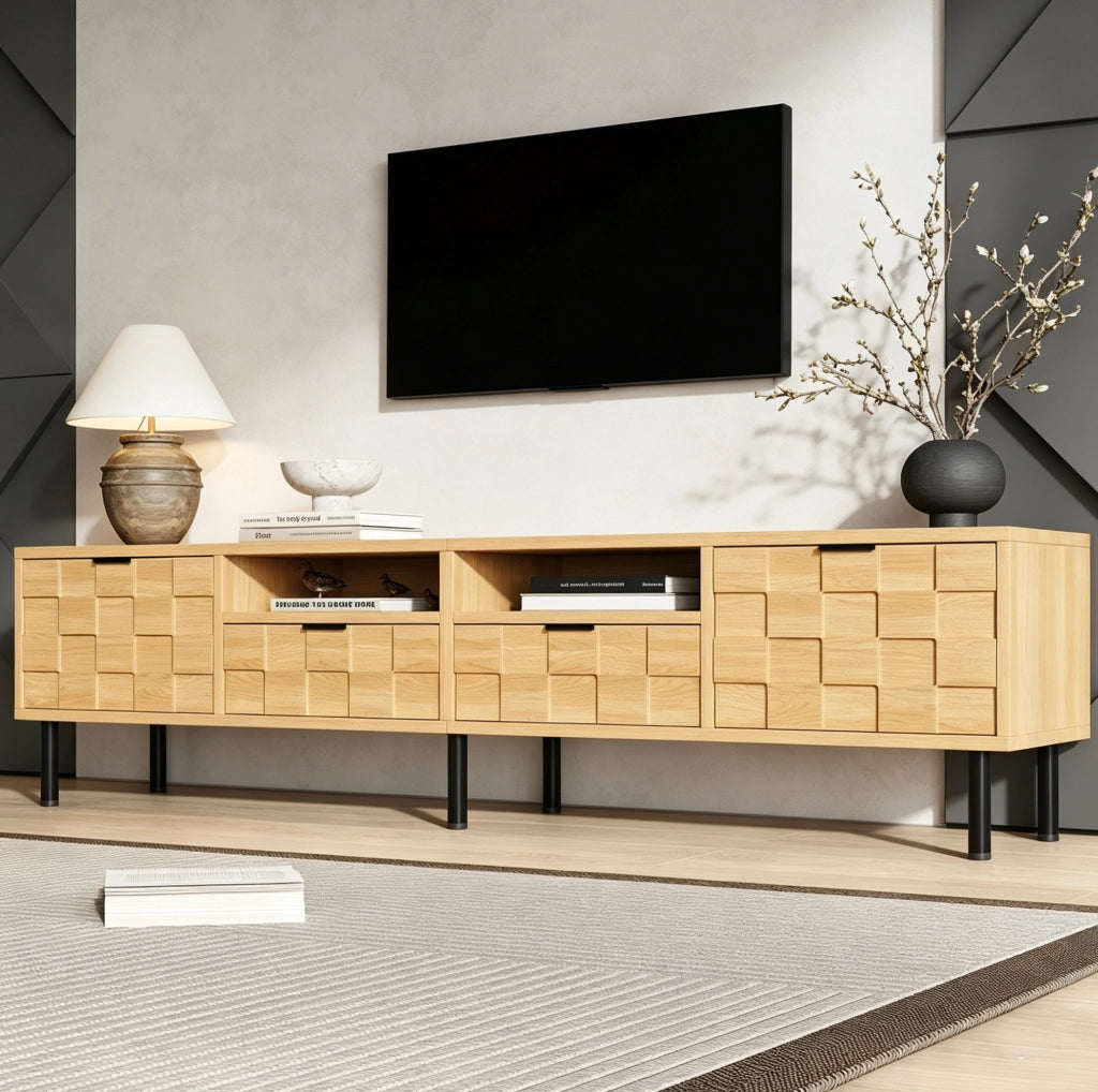 Mobile TV 200x35x44.5 cm con 2 cassetti; 2 ante e 2 vani aperti in MDF e truciolato naturale