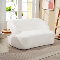 Divano 2 Posti, Design Curvo, Divano Imbottito con Rivestimento in Pile, per Soggiorno, Camera da Letto, Home Office, Bianco crema