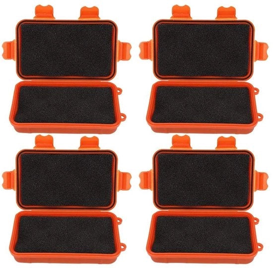 Set di sopravvivenza - Cassa di archiviazione acqua resistente - Arancione - Compatta e Pratica - Per attività all'aperto - 4-Pack