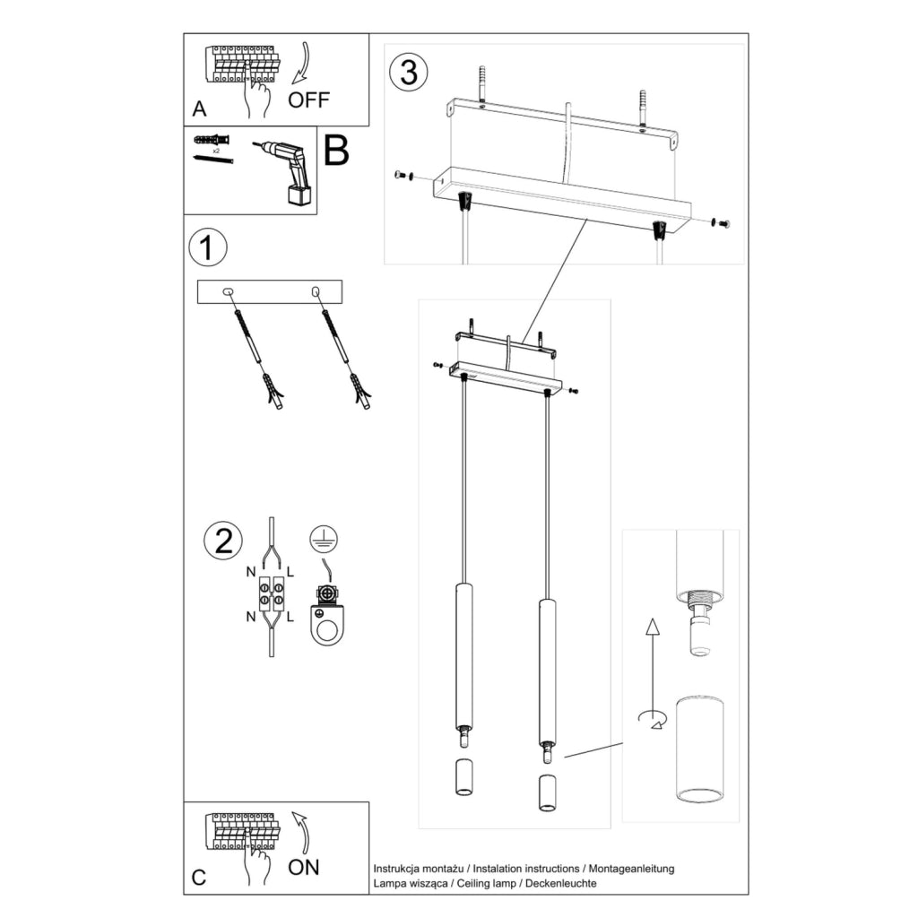 Lampada sospensione SULTAN 2 Pure Lume nera doppia G9