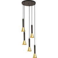 Lampadario Moderno Signal Acciaio Nero Oro 5 Luci Gu10