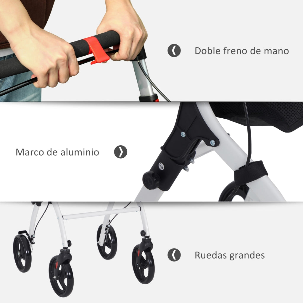 Andatore per Anziani Pieghevole ¨C Zephmum ¨C Bianco in Alluminio con 4 Ruote e Vassoio