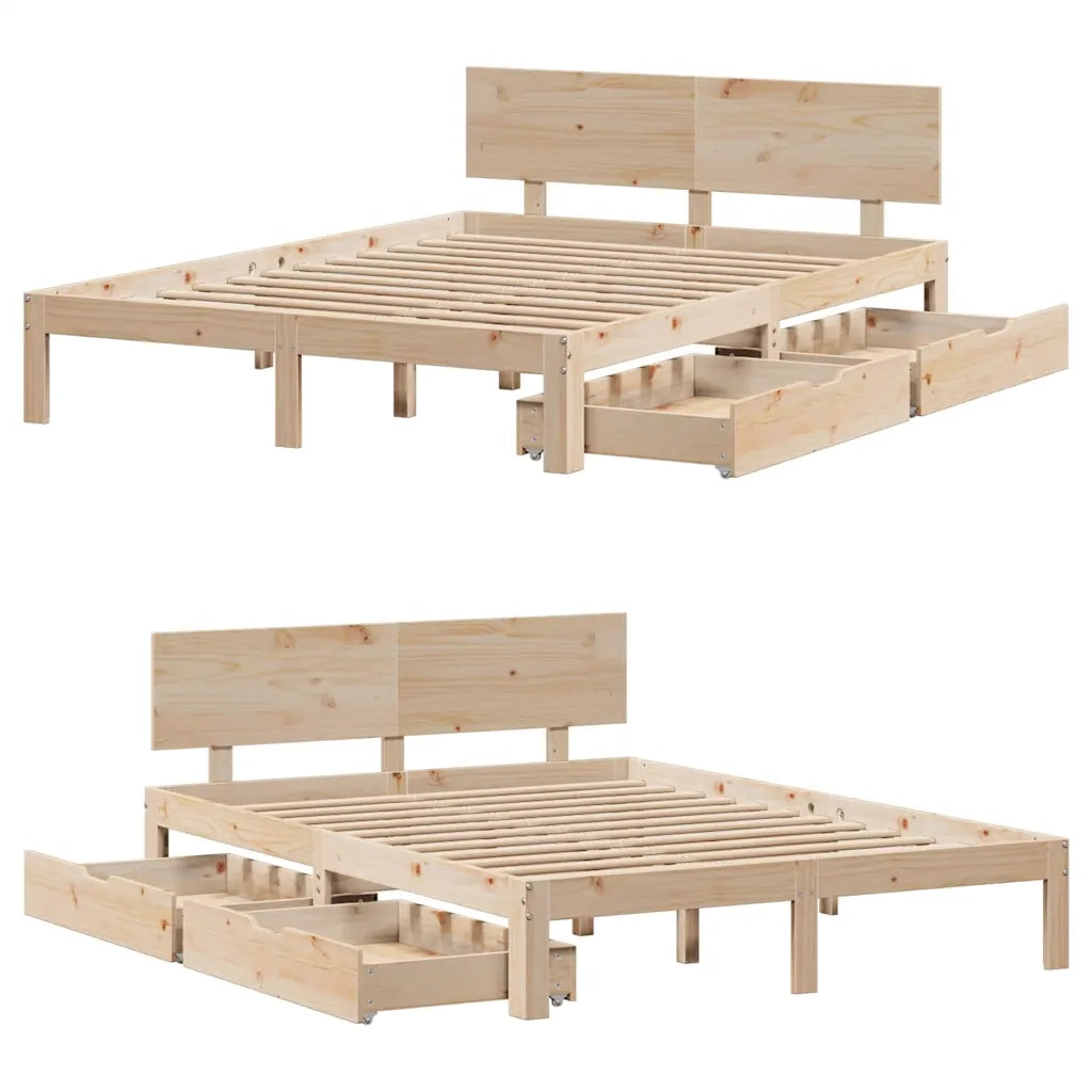 Giroletto con Cassetti-Struttura Letto con contenitore 160x200 cm in Legno Massello di Pino 652352